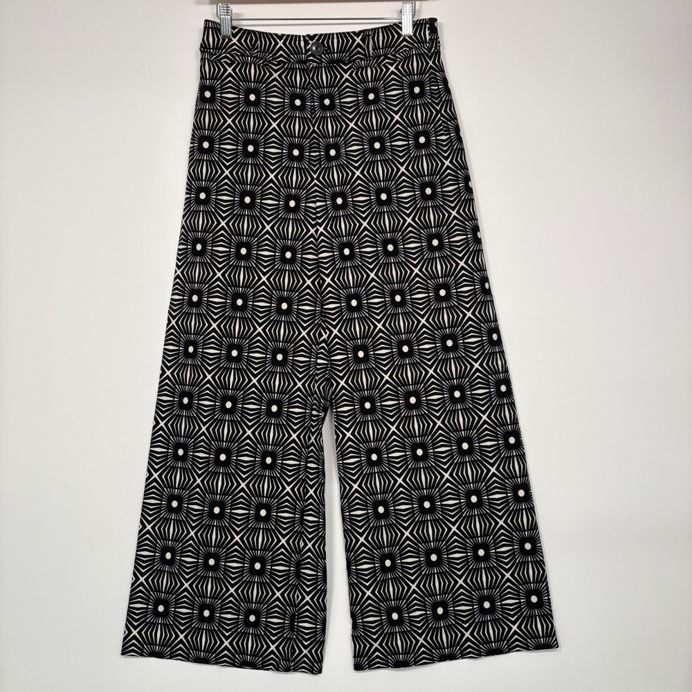 Maeve Women The Ettie Pants 29 Black White Geometric Wide Leg Cropped High Rise